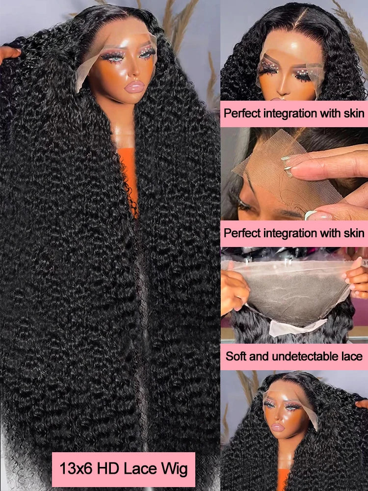 40-Inch Glueless Deep Wave 13x6 Transparent HD Lace Front Wig Human Hair 46-Inch 360 Full Lace Wigs Kinky Curly Wigs For Women