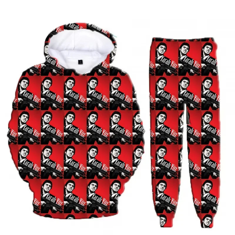 Hot Sales Classic Movie Scarface Tony Montana 3D Print Hoodie Suit Men Sweatshirts Sweatpants Casual Two Piece Tracksuit Set