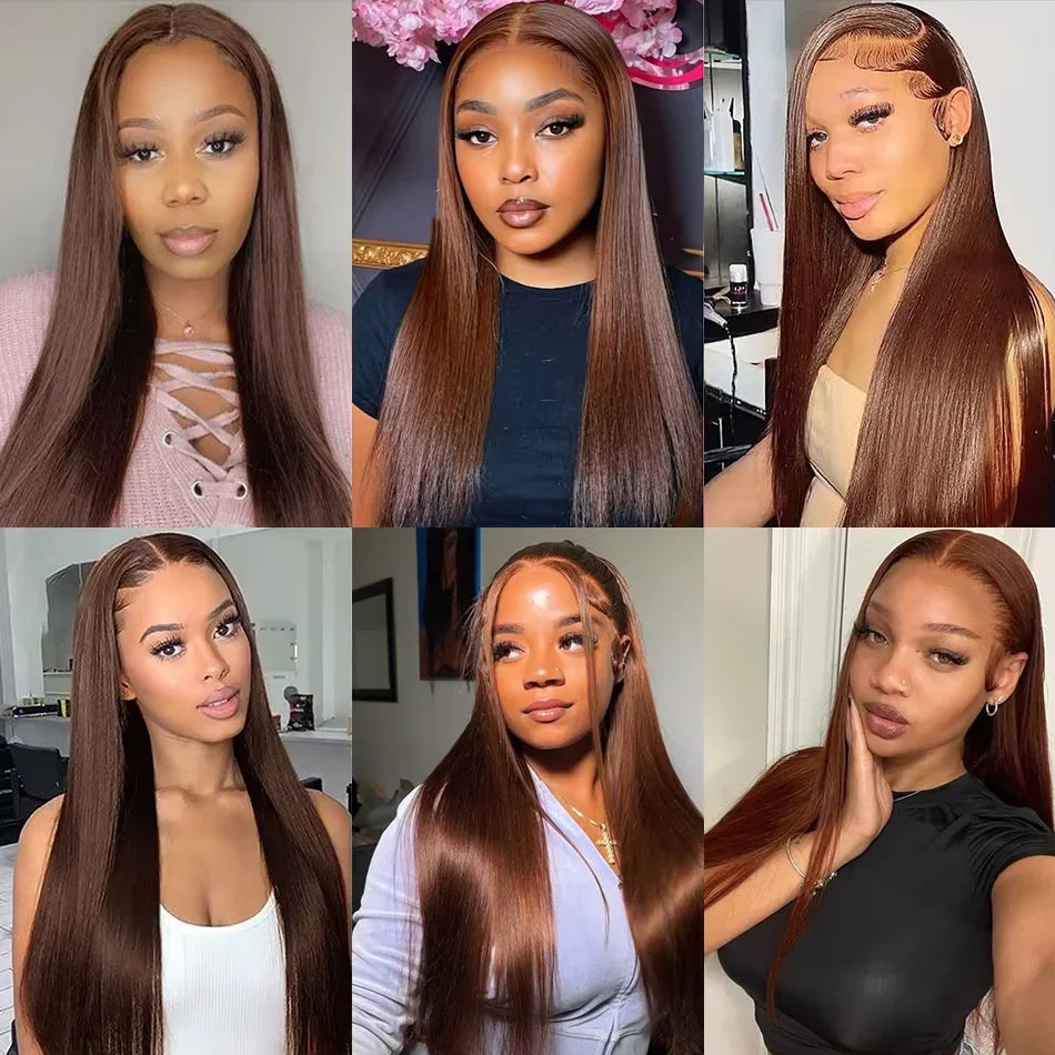 220 Density #4 Chocolate Brown Brazalian Human Hair wig 13x4 13x6 Bone Straight Lace Wigs Human Hair Pre Plucked Wig For Women