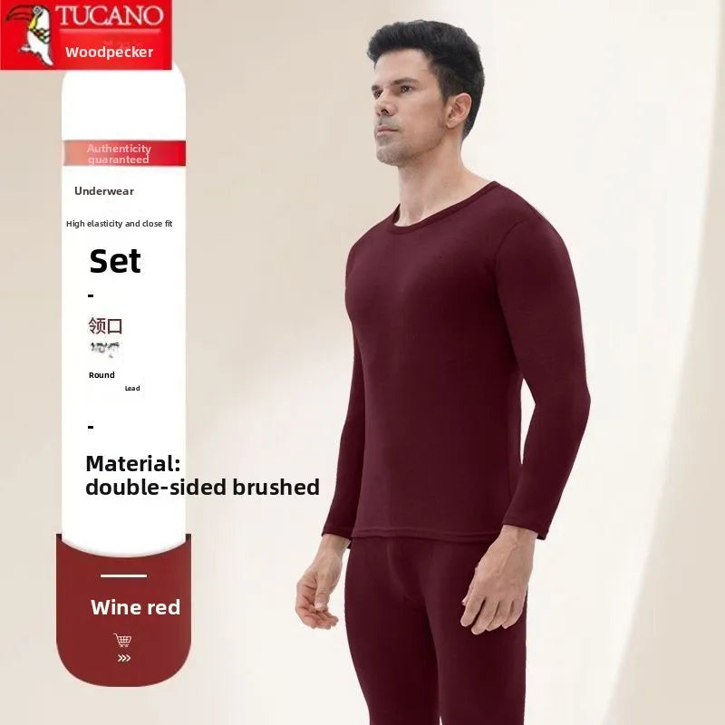 Woodpecker Autumn and Winter Double-sided Velvet Inner Warm Suit Men's Slim-fitting Bottoming Skin-friendly Warm Pajamas Man