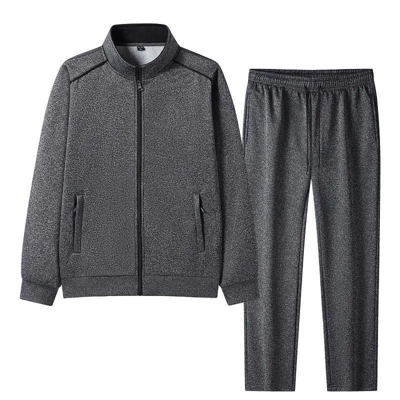 Men's Zip Long Sleeve Cardigan Solid Color Round Neck Fashion Top Elastic High Waist Pants Pocket Pants Suit
