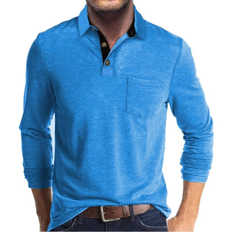 Autumn and Winter Men's Long-sleeved Lapel T-shirt Men's POLO Shirt Tops Bottoming Shirt