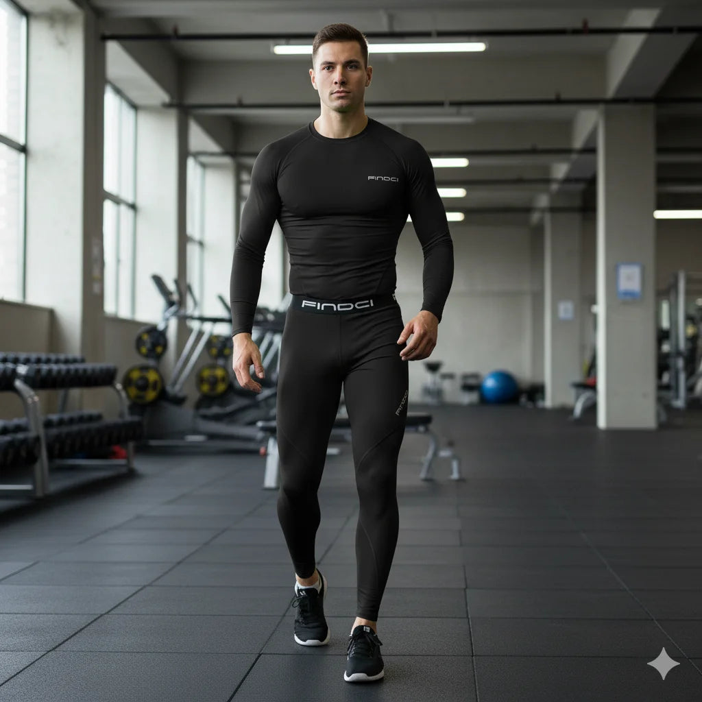 FINDCI Men's Sports Running Set Compression Shirt + Pants Skin-Tight Long Sleeves Quick Dry Fitness Tracksuit Gym Yoga Suits