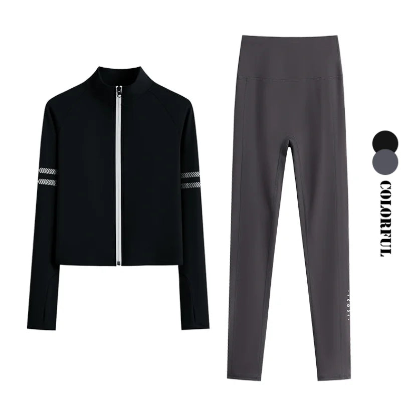 DRUR Two Piece Workout Set Women Bodycon Tracksuit Long Sleeve Running Jacket Matching Jogger Pants Gym Fitness Clothing Outfits
