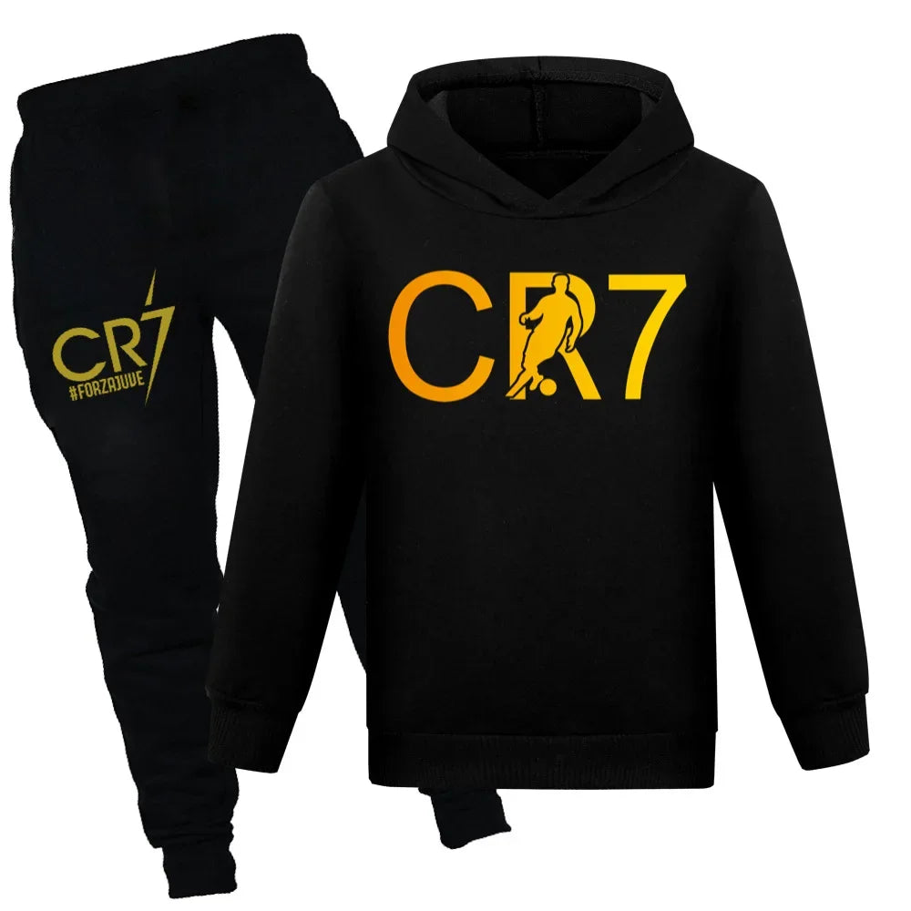 CR7 Series Clothes Kids Autumn Hooded Boys Summer T-shirt Girls Tracksuit Sportswear Hoodies and Pant Set  Children's Pajamas