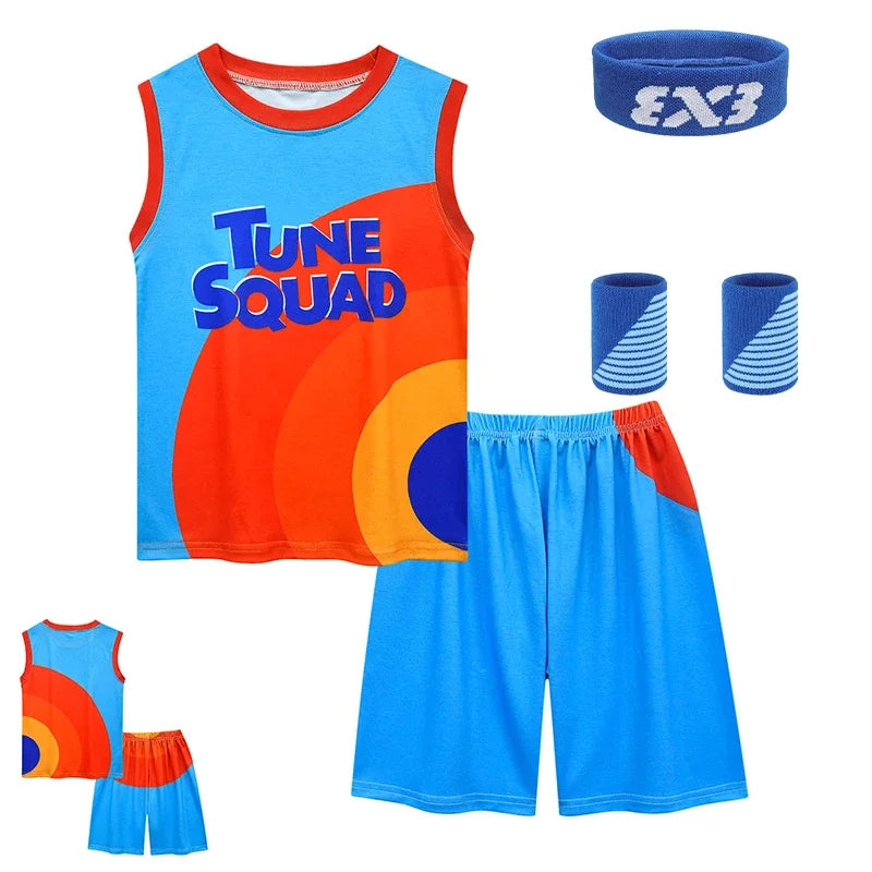 72th Anime Boys & Girls Space Jam 2 Tune Squad Basketball Jersey Set - Kids Sports Cosplay Vest & Shorts Tracksuit Unifo