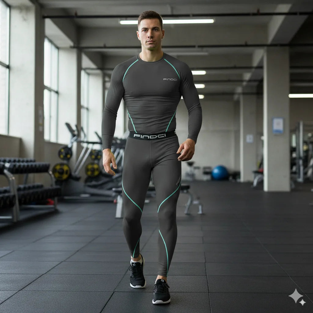 FINDCI Men's Sports Running Set Compression Shirt + Pants Skin-Tight Long Sleeves Quick Dry Fitness Tracksuit Gym Yoga Suits