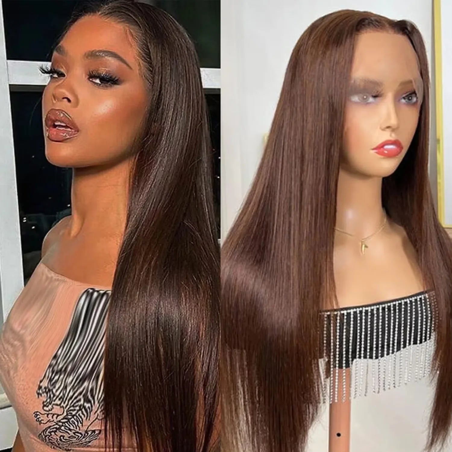 220 Density #4 Chocolate Brown Brazalian Human Hair wig 13x4 13x6 Bone Straight Lace Wigs Human Hair Pre Plucked Wig For Women
