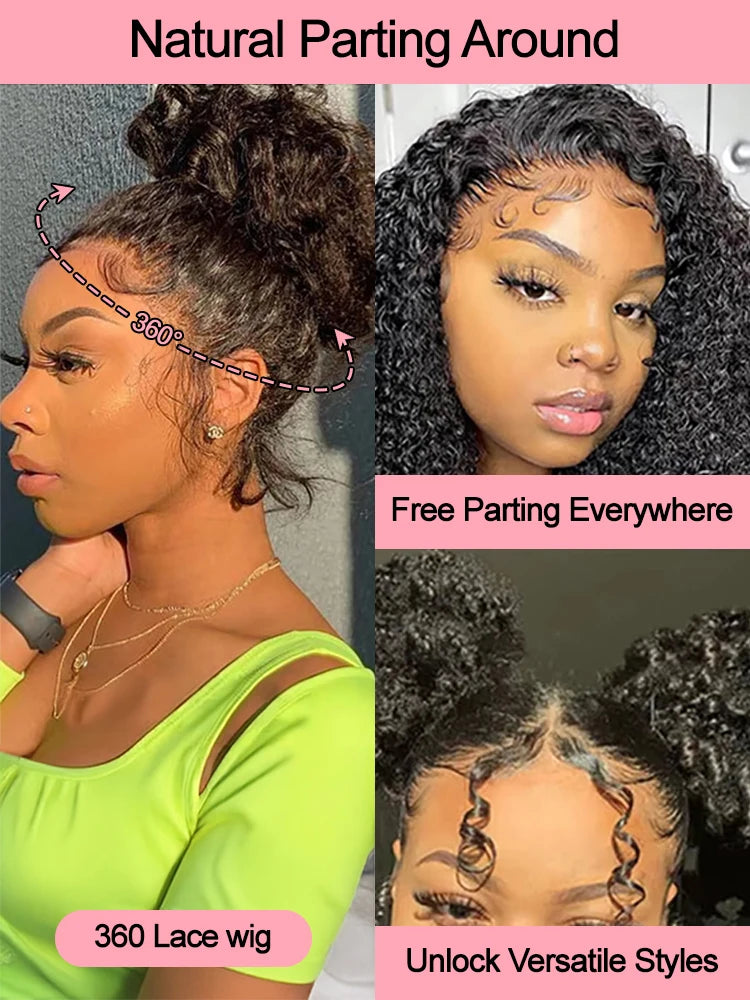 40-Inch Glueless Deep Wave 13x6 Transparent HD Lace Front Wig Human Hair 46-Inch 360 Full Lace Wigs Kinky Curly Wigs For Women