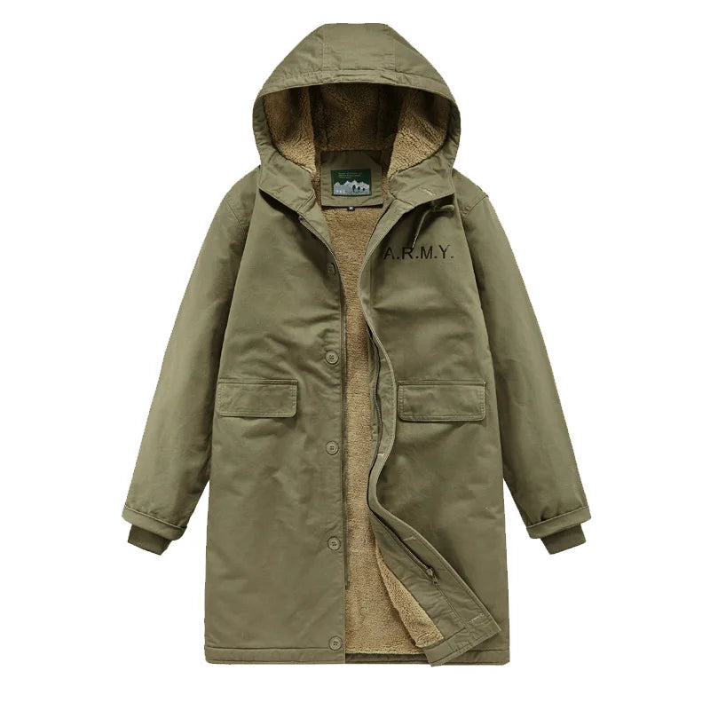 Winter Retro Cotton-padded Navy Overcoat Mid-length N1 Deck Suit Trendy Hooded Thick Cotton-padded Jacket Men's Lambswool Coat