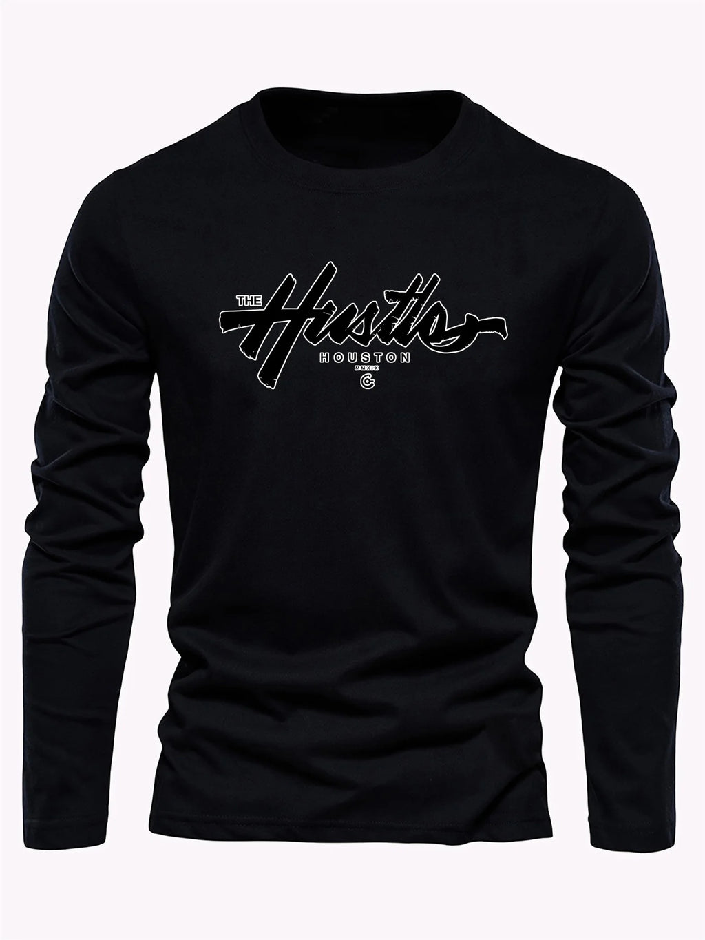 Spring Autumn Casual Long Sleeve T-shirt English Letter Printed Tee Classic Basic Tops Daily Loose O-neck Pullover Male Clothing