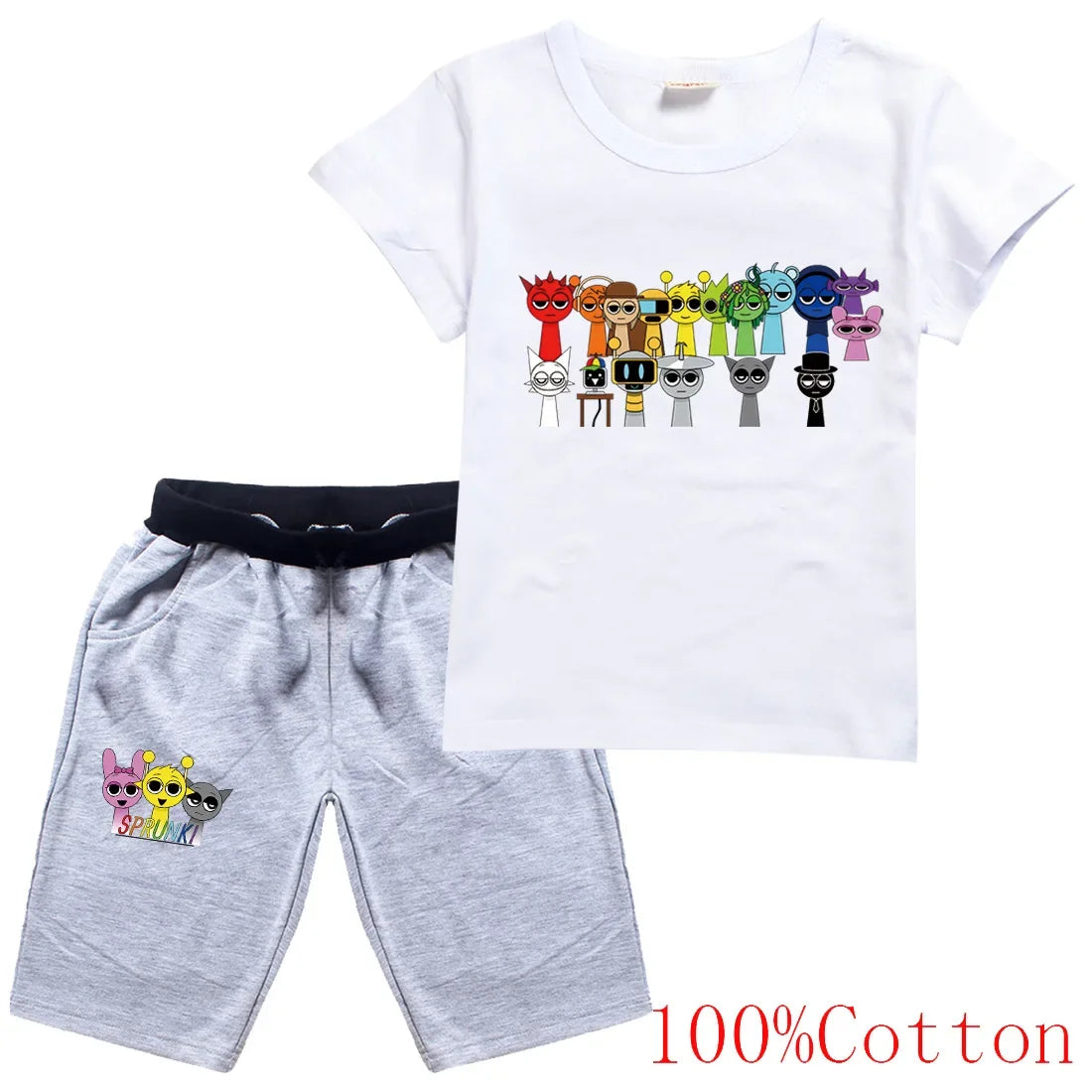 Cute Sprunki Clothes Sets 2025 Summer Kids Cartoon T-shirts Shorts Two-piece Set Baby Boys Tracksuit Girls Outfits