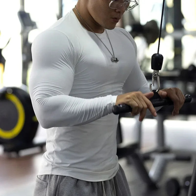 Quick Dry Breathable Long Sleeve T-shirt Men's Slim Fit American Gym Sports Top Fitness Training Workout Casual Wear