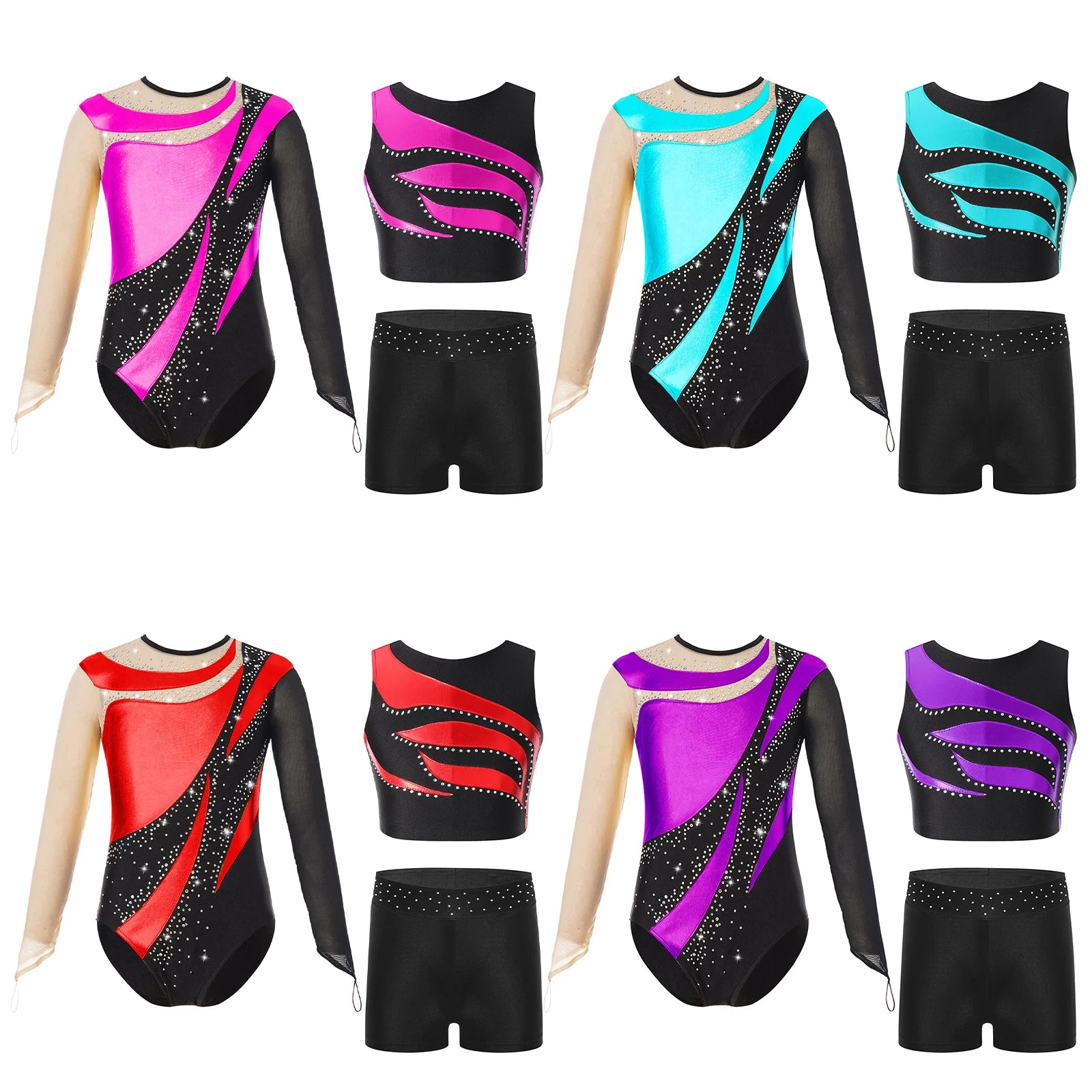Kids Girls Ballet Sets Gymnastics Workout Leotard Sportswear Tracksuit Dance Outfits Glittery for Dance Practice and Performance