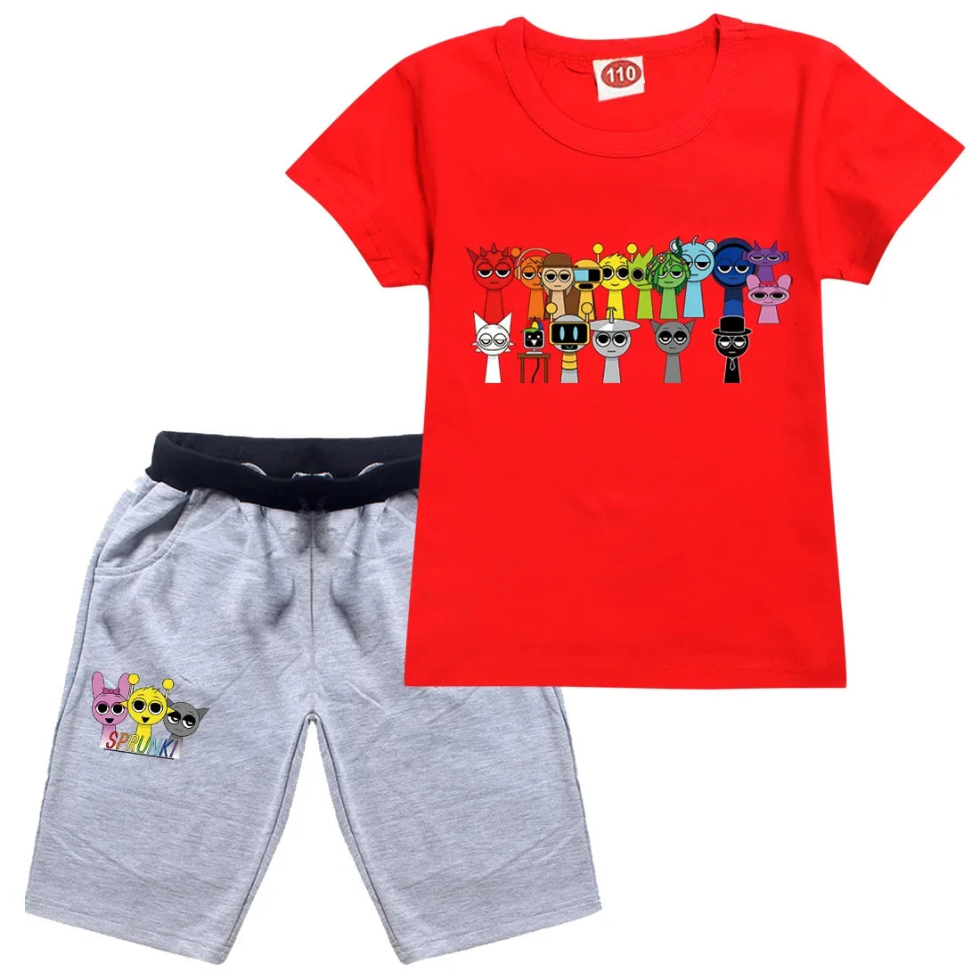 Cute Sprunki Clothes Sets 2025 Summer Kids Cartoon T-shirts Shorts Two-piece Set Baby Boys Tracksuit Girls Outfits