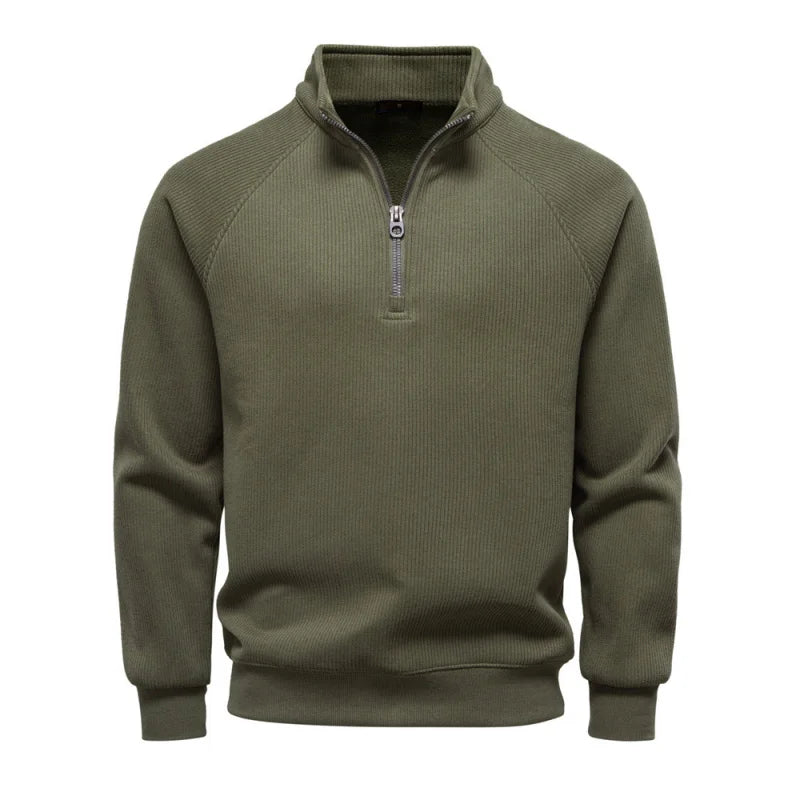 2025New Autumn and Winter Half-Zip Sweatshirt Stand Collar Trendy Versatile Fleece-Lined Men's Sweatshirt Top