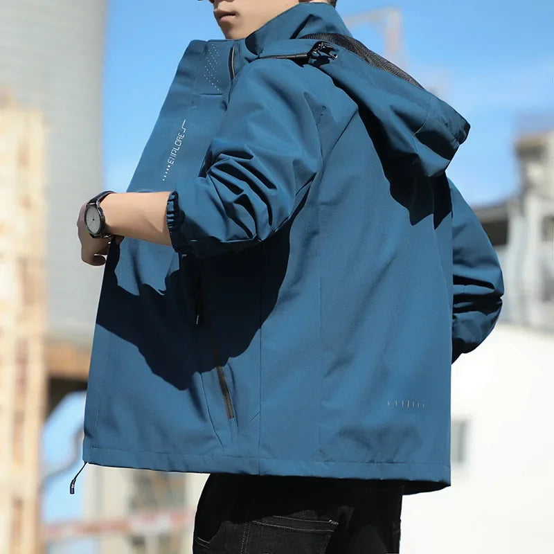 Pop Men Spring And Autumn Men 3-in-1 Casual Jacket Waterproof Sports Versatile Coat Men Baseball Jacket Camping Outdoor Peak Rob