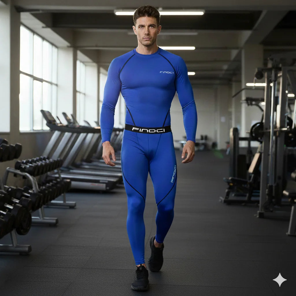 FINDCI Men's Sports Running Set Compression Shirt + Pants Skin-Tight Long Sleeves Quick Dry Fitness Tracksuit Gym Yoga Suits
