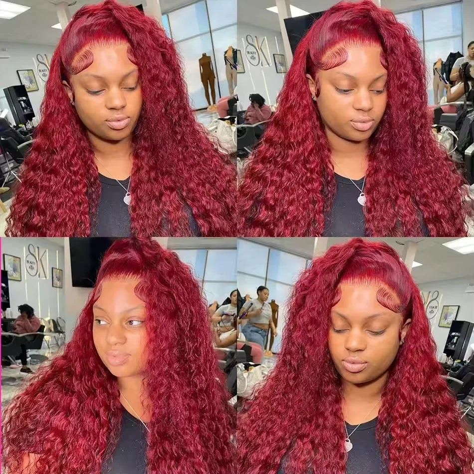 200 Density Burgundy 13x6 Hd Lace Frontal Wig Water Wave Curly 13x4 Red Remy Human Hair Pre Plucked Brazilian Colored Hair Wigs