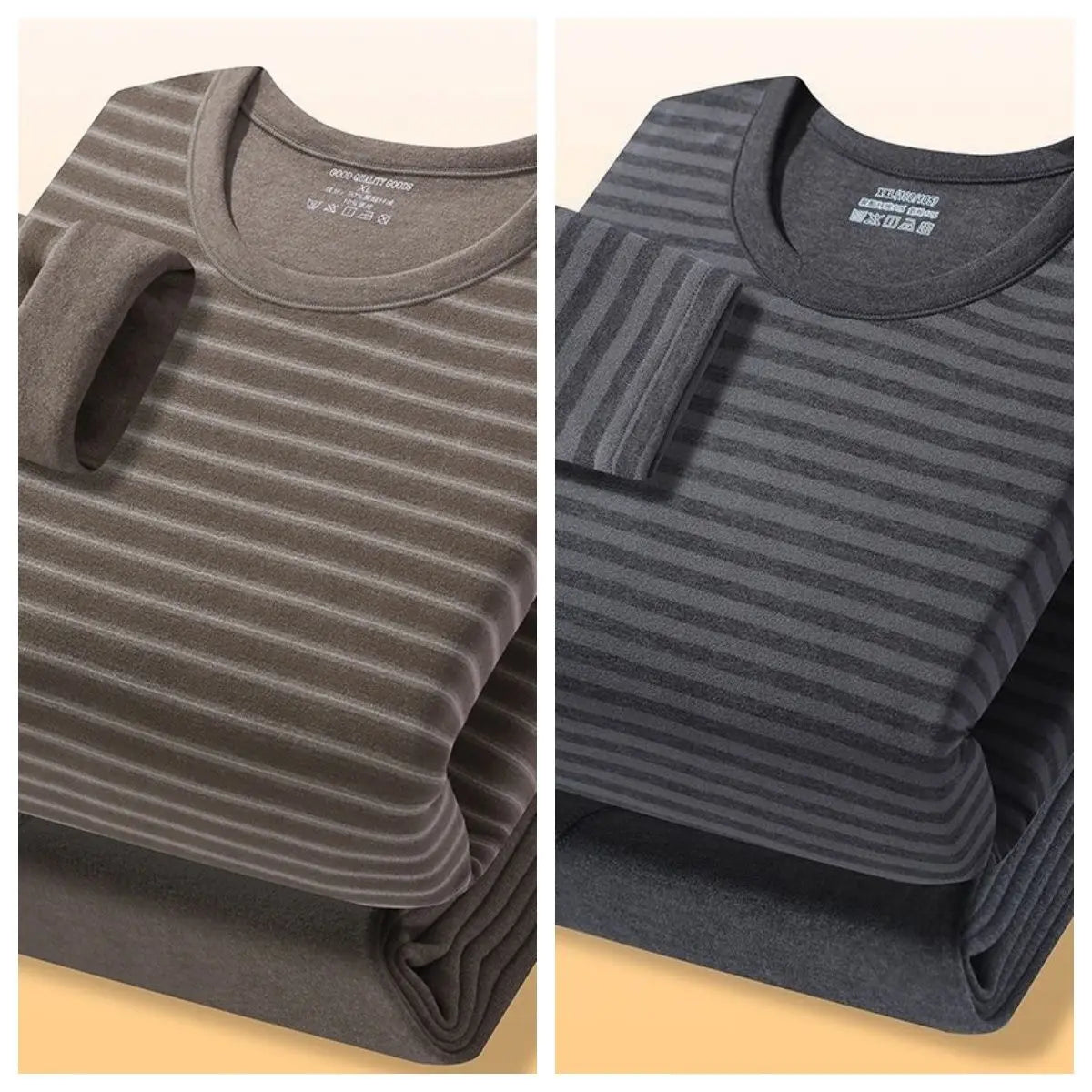 Autumn and Winter 2025 Thermal Underwear Set Men's Double-sided German Velvet Cold-proof Bottoming Shirt Crew Neck Long Johns