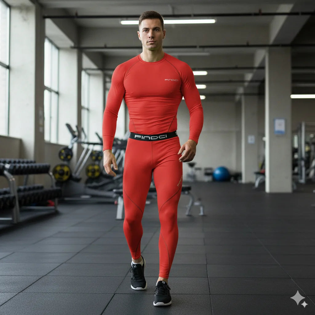 FINDCI Men's Sports Running Set Compression Shirt + Pants Skin-Tight Long Sleeves Quick Dry Fitness Tracksuit Gym Yoga Suits