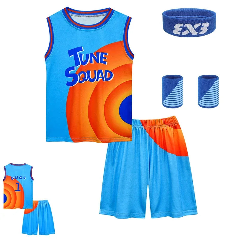 72th Anime Boys & Girls Space Jam 2 Tune Squad Basketball Jersey Set - Kids Sports Cosplay Vest & Shorts Tracksuit Unifo