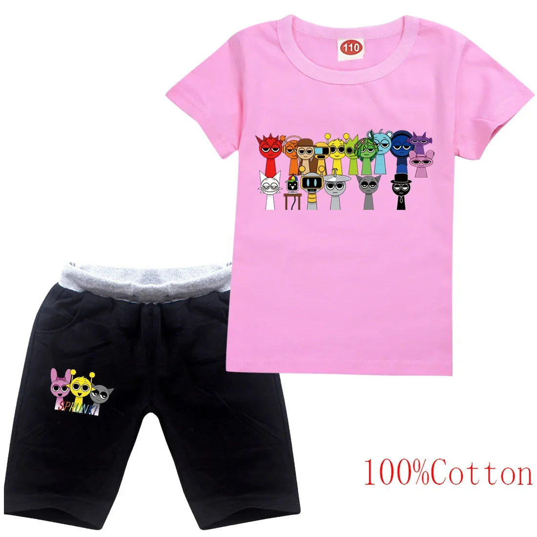 Cute Sprunki Clothes Sets 2025 Summer Kids Cartoon T-shirts Shorts Two-piece Set Baby Boys Tracksuit Girls Outfits