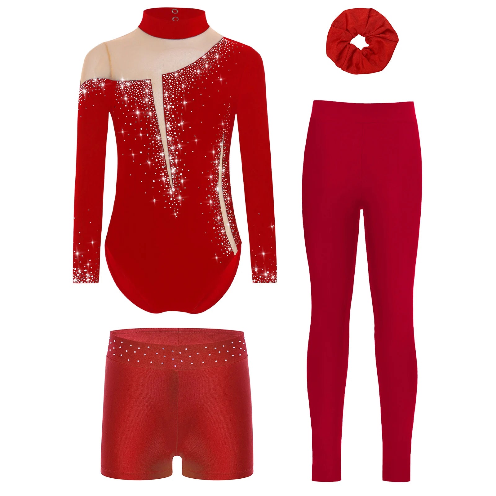 Kids Girls Ballet Gymnastics Dance Outfit Sports Tracksuits Elegant Keyhole Back Leotard with Matching Shorts for Yoga Fitness