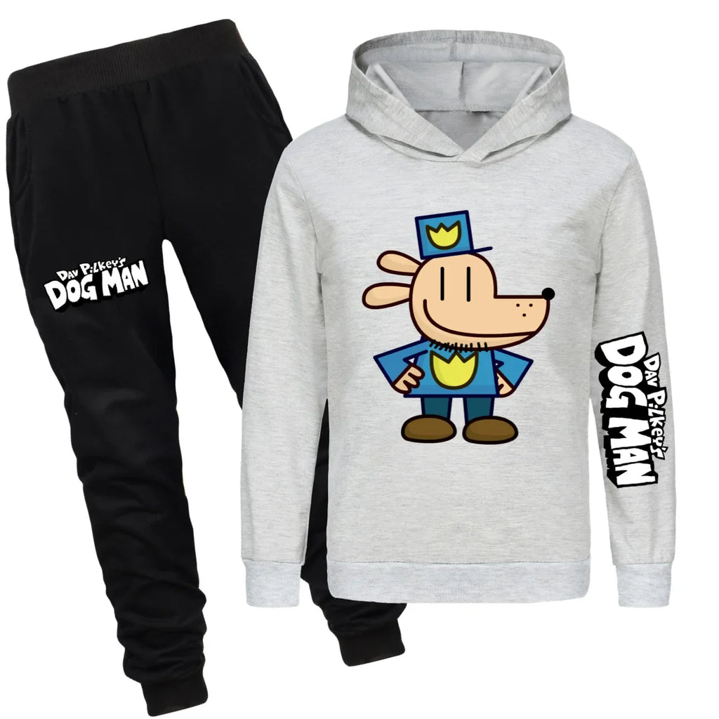 Dog Man Kids Costume Boys Fashion Hoodies and Pants Set Anime Dogman Long Sleeve Sweatshirts Spring Autumn Sportswear Tracksuits