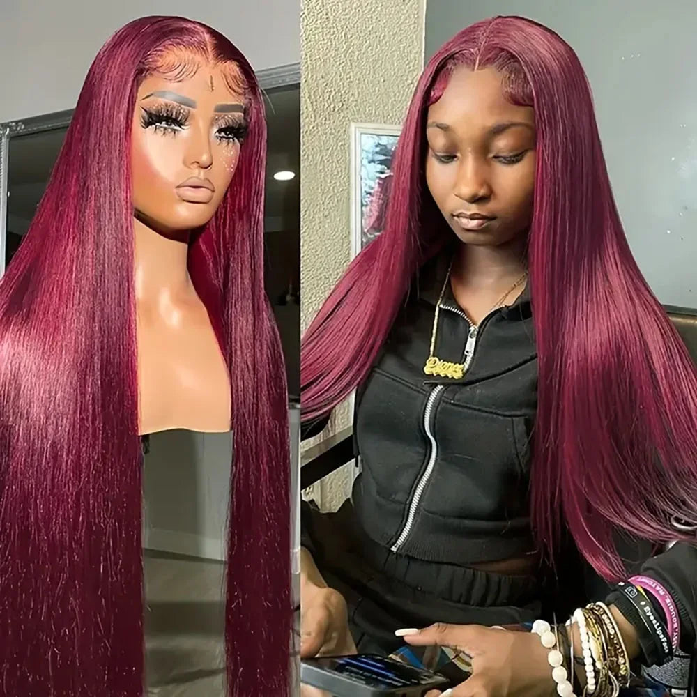 13x6 HD Lace Frontal Human Hair Wig Bone Straight Red 13x4 Lace Front Human Hair Wigs 99J Colored 100% Brazilian Human Hair Wig