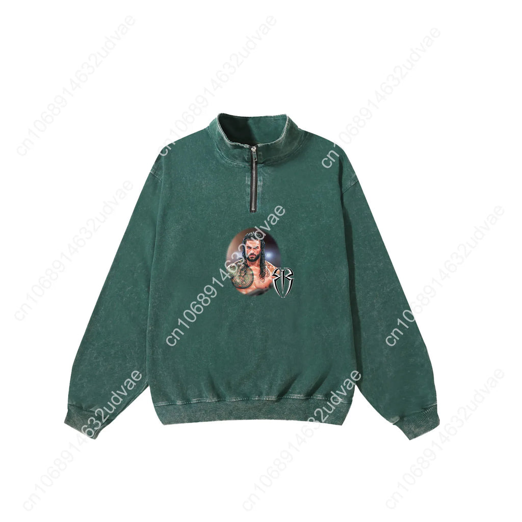 Roman Reigns Retro Sweatshirt Man Woman Teenager Vintage Pullover Half Zipper Sweat Shirt Photo Custom Made Tops Sleeved Tshirt