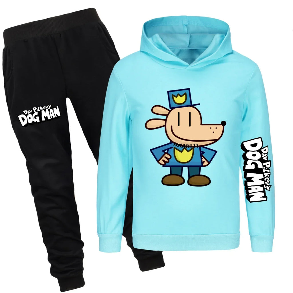Dog Man Kids Costume Boys Fashion Hoodies and Pants Set Anime Dogman Long Sleeve Sweatshirts Spring Autumn Sportswear Tracksuits