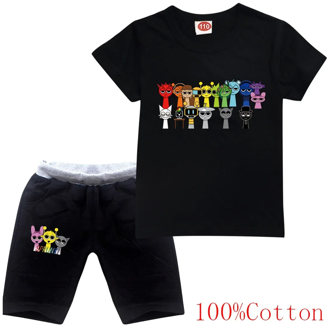 Cute Sprunki Clothes Sets 2025 Summer Kids Cartoon T-shirts Shorts Two-piece Set Baby Boys Tracksuit Girls Outfits
