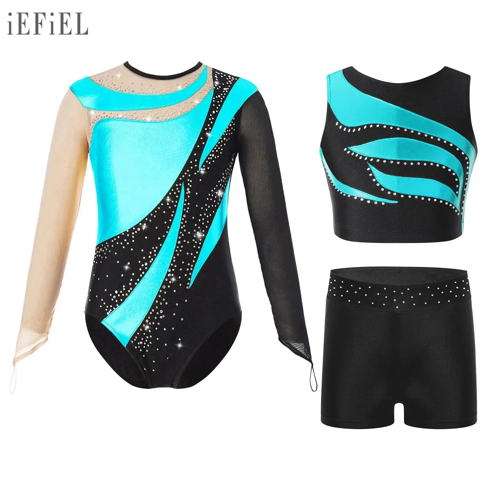 Kids Girls Ballet Sets Gymnastics Workout Leotard Sportswear Tracksuit Dance Outfits Glittery for Dance Practice and Performance