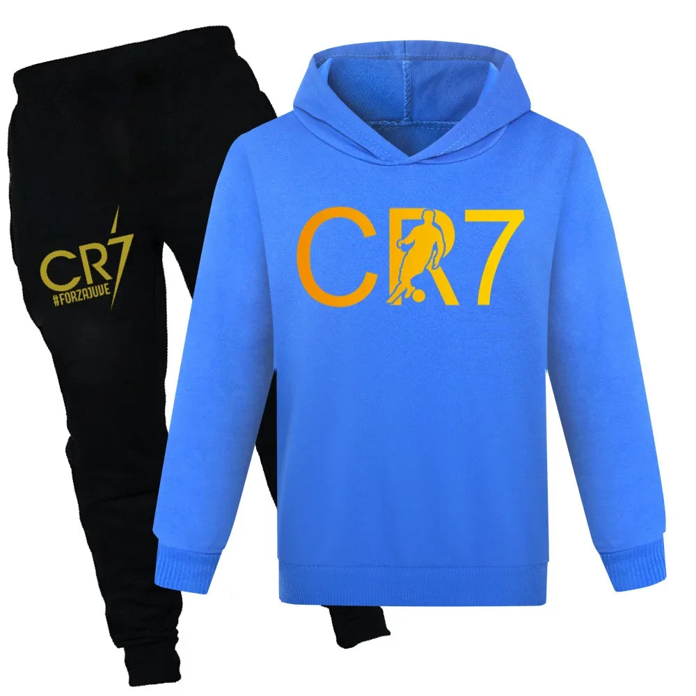 CR7 Series Clothes Kids Autumn Hooded Boys Summer T-shirt Girls Tracksuit Sportswear Hoodies and Pant Set  Children's Pajamas