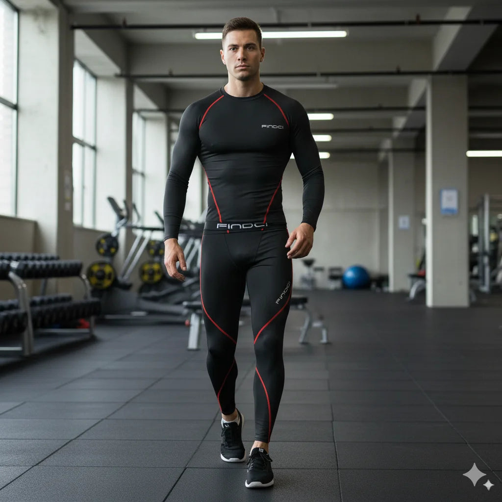 FINDCI Men's Sports Running Set Compression Shirt + Pants Skin-Tight Long Sleeves Quick Dry Fitness Tracksuit Gym Yoga Suits