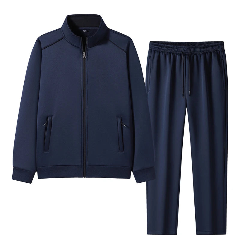 Men's Zip Long Sleeve Cardigan Solid Color Round Neck Fashion Top Elastic High Waist Pants Pocket Pants Suit