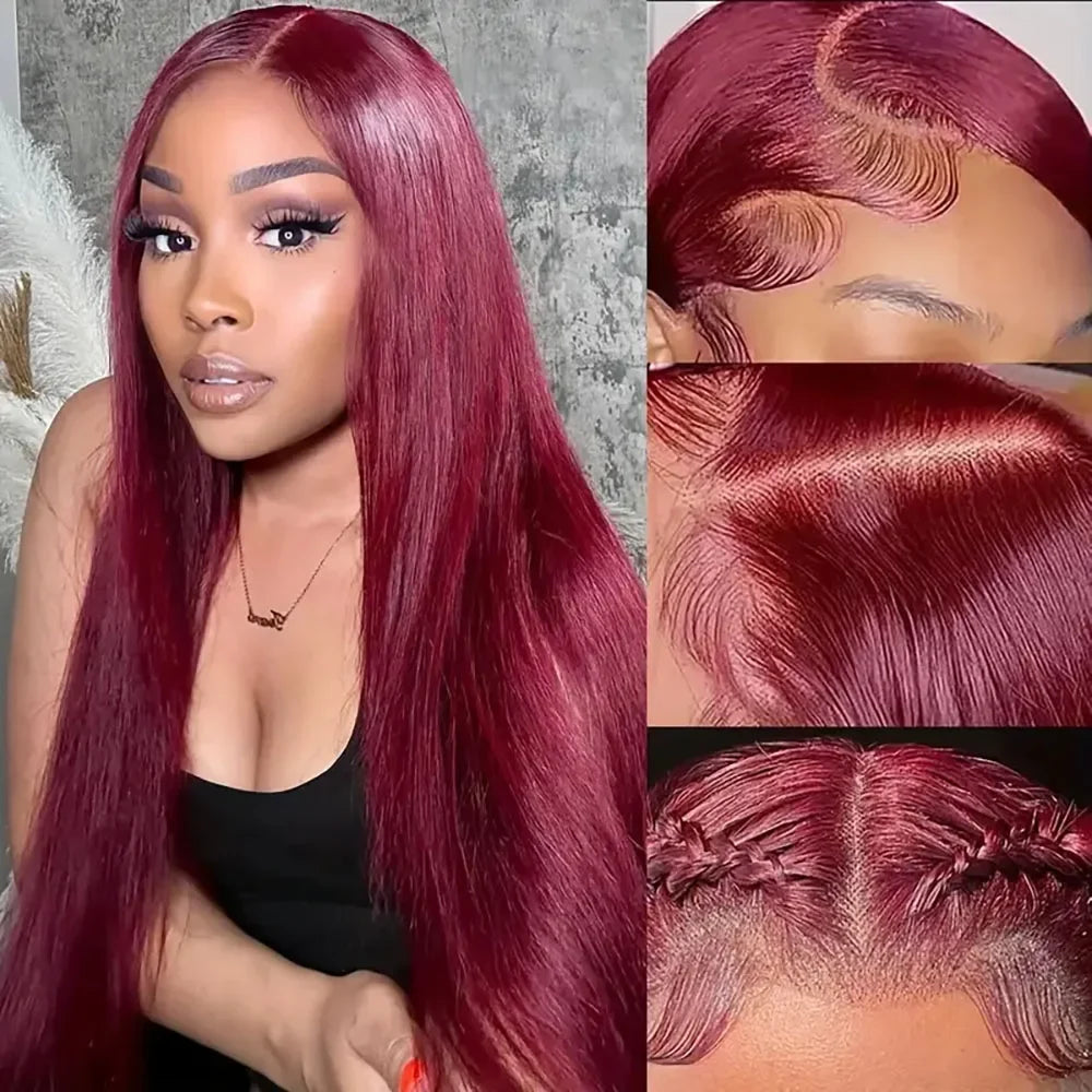 13x6 HD Lace Frontal Human Hair Wig Bone Straight Red 13x4 Lace Front Human Hair Wigs 99J Colored 100% Brazilian Human Hair Wig