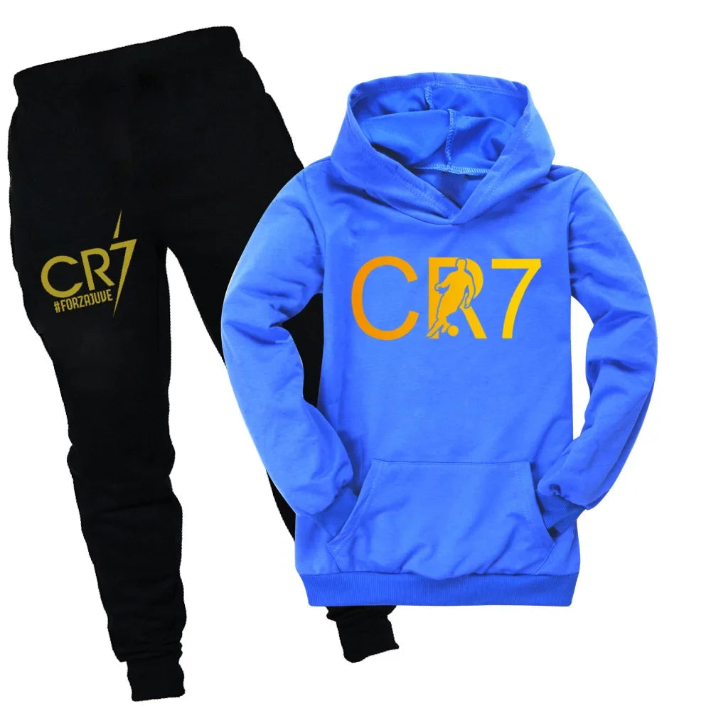CR7 Series Clothes Kids Autumn Hooded Boys Summer T-shirt Girls Tracksuit Sportswear Hoodies and Pant Set  Children's Pajamas