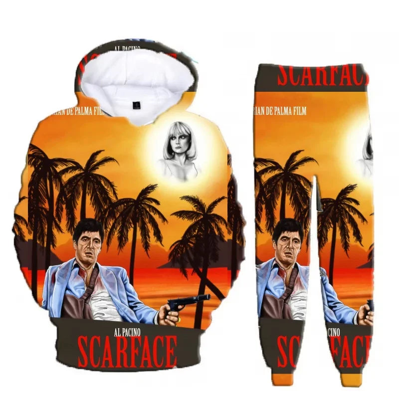 Hot Sales Classic Movie Scarface Tony Montana 3D Print Hoodie Suit Men Sweatshirts Sweatpants Casual Two Piece Tracksuit Set