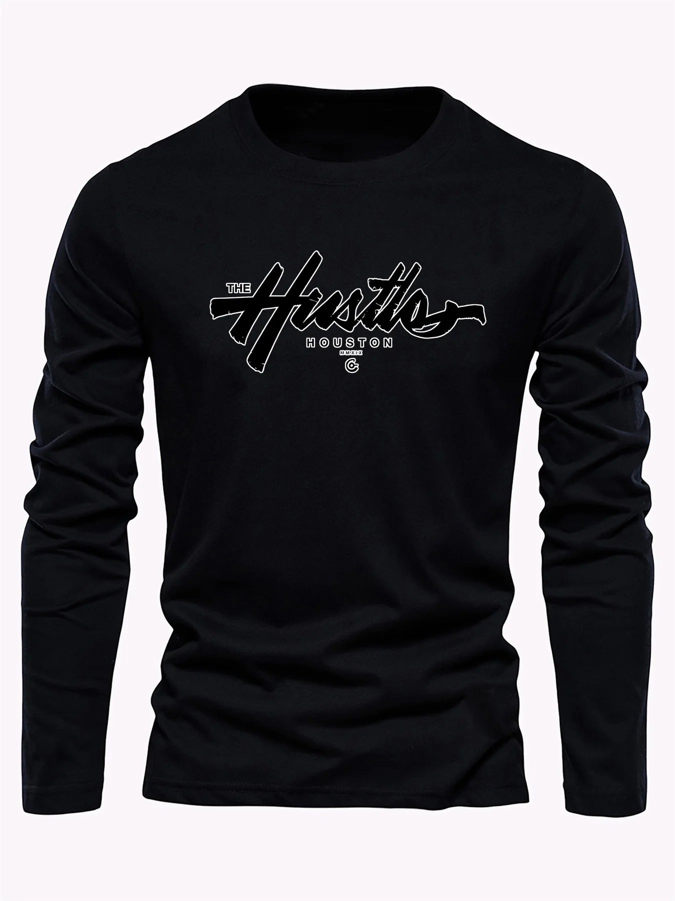 Spring Autumn Casual Long Sleeve T-shirt English Letter Printed Tee Classic Basic Tops Daily Loose O-neck Pullover Male Clothing