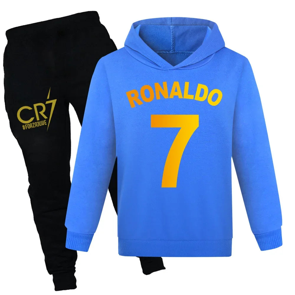 CR7 Series Clothes Kids Autumn Hooded Boys Summer T-shirt Girls Tracksuit Sportswear Hoodies and Pant Set  Children's Pajamas