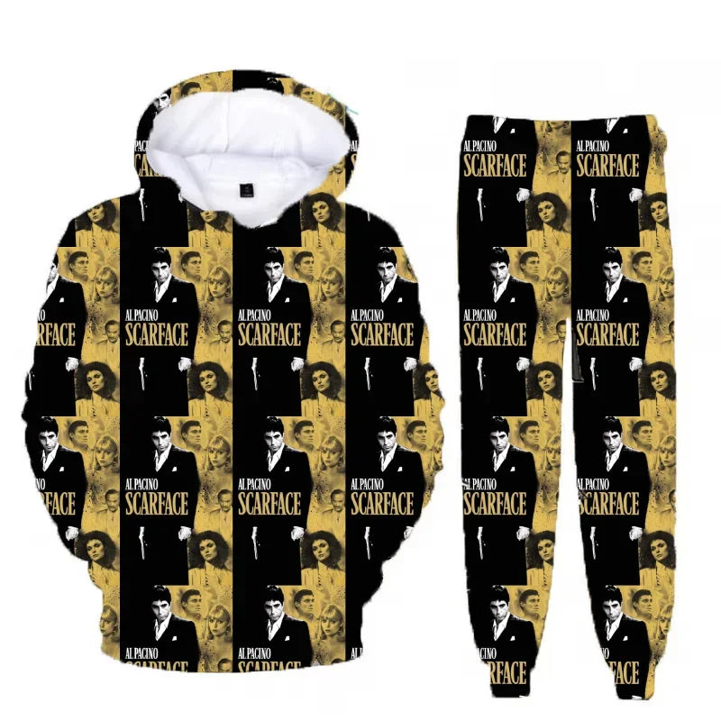Hot Sales Classic Movie Scarface Tony Montana 3D Print Hoodie Suit Men Sweatshirts Sweatpants Casual Two Piece Tracksuit Set