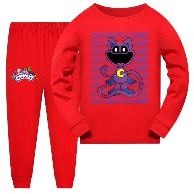 72th Anime Cosplay Smiling catnap child pajama set baby girls tracksuit teenage boys Long Sleeve T Shirt pants suit sleepwear