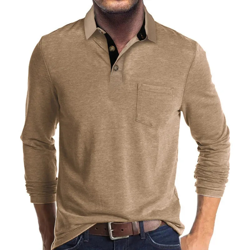 Autumn and Winter Men's Long-sleeved Lapel T-shirt Men's POLO Shirt Tops Bottoming Shirt