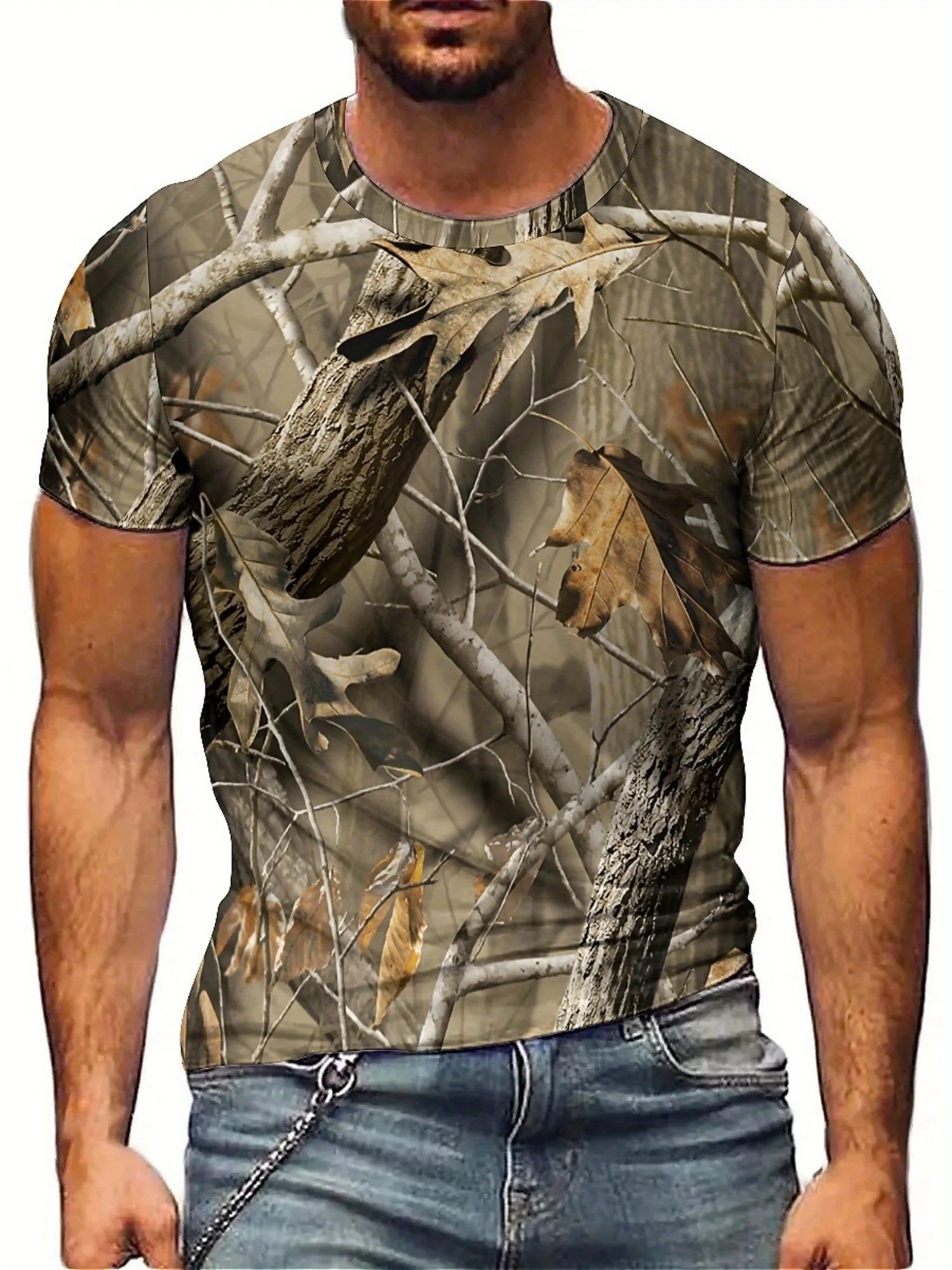 Vintage Camo Leaf Print Y2K Men'S T-Shirt - Geometric Abstract Design, Crew Neck, Short Sleeve, High-Quality Fabric