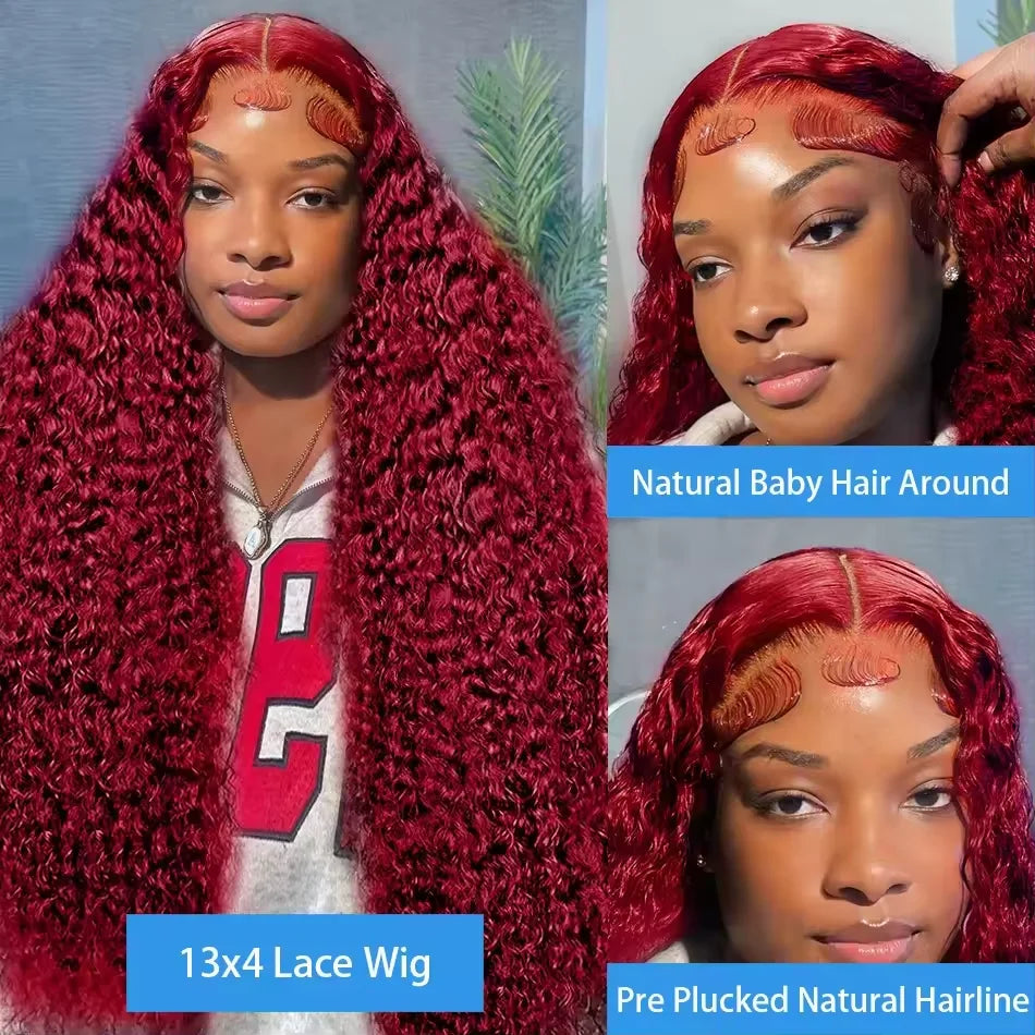 200 Density Burgundy 13x6 Hd Lace Frontal Wig Water Wave Curly 13x4 Red Remy Human Hair Pre Plucked Brazilian Colored Hair Wigs