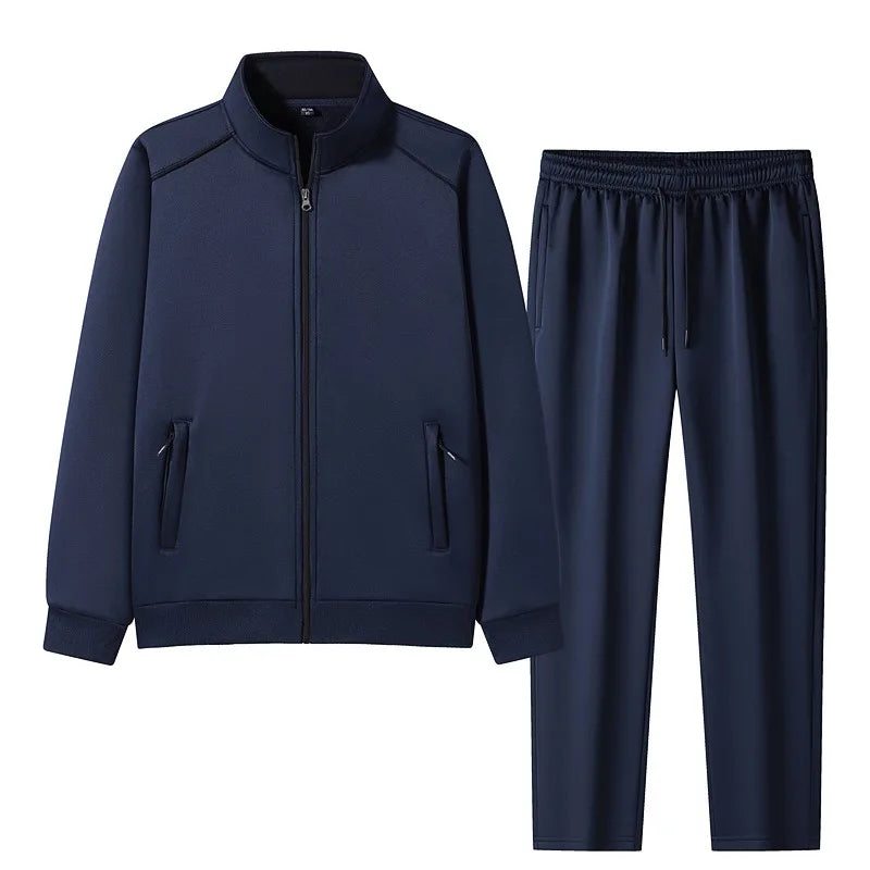 Men's Zip Long Sleeve Cardigan Solid Color Round Neck Fashion Top Elastic High Waist Pants Pocket Pants Suit