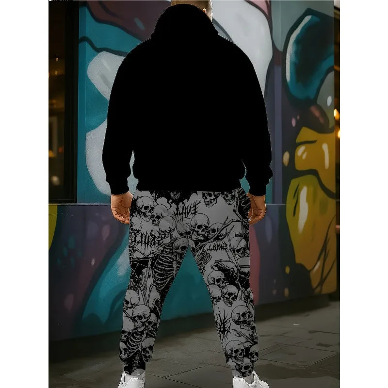 2025 Fashion 3D Printed Skull Money Pattern Casual Set Hooded Long Sleeve Hoodie and Pants Fashion Set Outdoor Activities