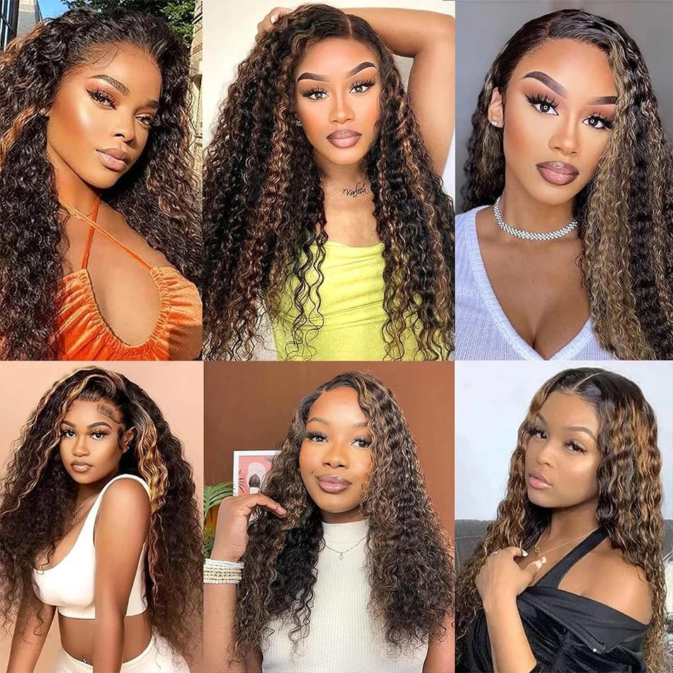 Wewave Curly Wigs 1b30 Highlight Wig Water Wave 36 Inch 13x6 Lace Front Human Hair Wig Human Hair Deep Wave Frontal Wig